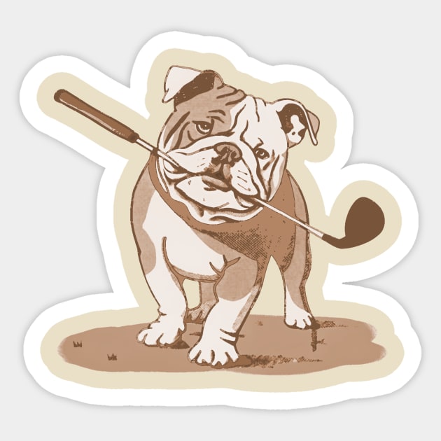 Vintage Style Bulldog Golfer with Putter Sticker by DonWillisJrArt